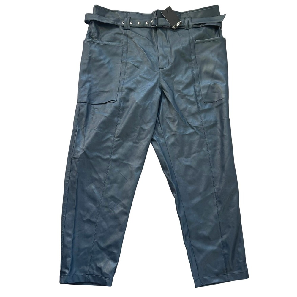 NWT Eloquii Belted Vegan Leather Pants Sz 16 Smoke Blue Baddie Plus Size